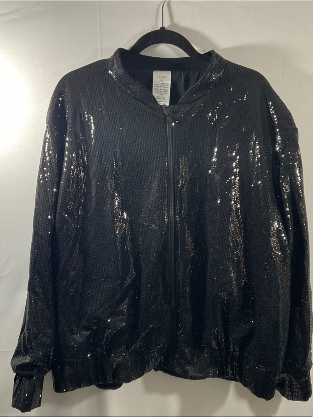 Serra Black Sequin Bomber Jacket